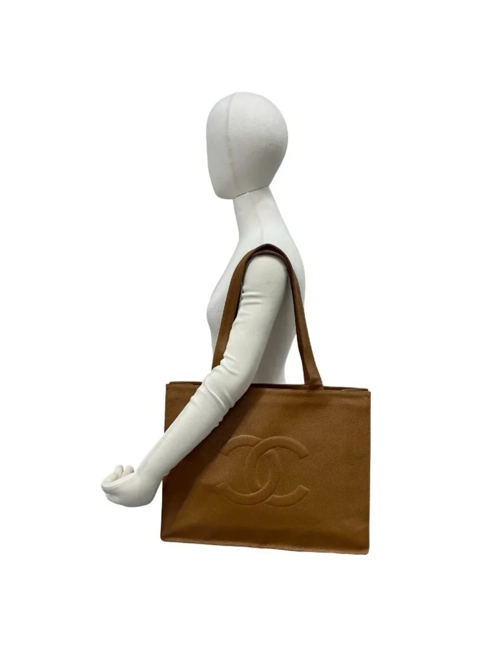 Chanel 4 Vintage CC Logo Caviar Leather Tote Brown